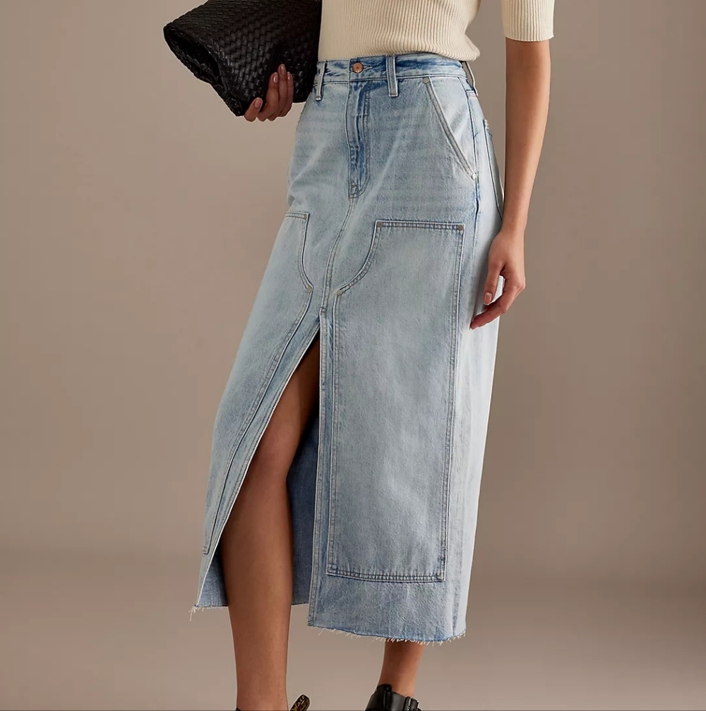 Pistola Alice Denim High Rise Split Front Midi Skirt in Coastal - Size 28 - Picture 3 of 13